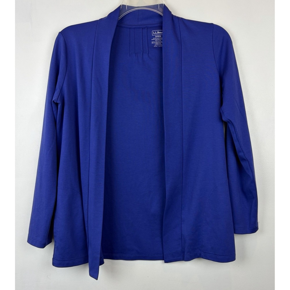 LL Bean Pima Open Front Cardigan Womens Small Regular Purple Jersey Pockets New